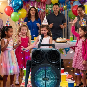 Kablosuz Karaoke Hoparlör Mikrofonlu RGB Işıklı Bluetooth Speaker USB TF Kart Destekli