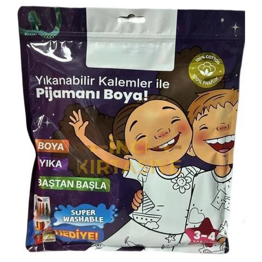 Kalem Hediyeli Boyanabilir Pijama 3-4 Yaş