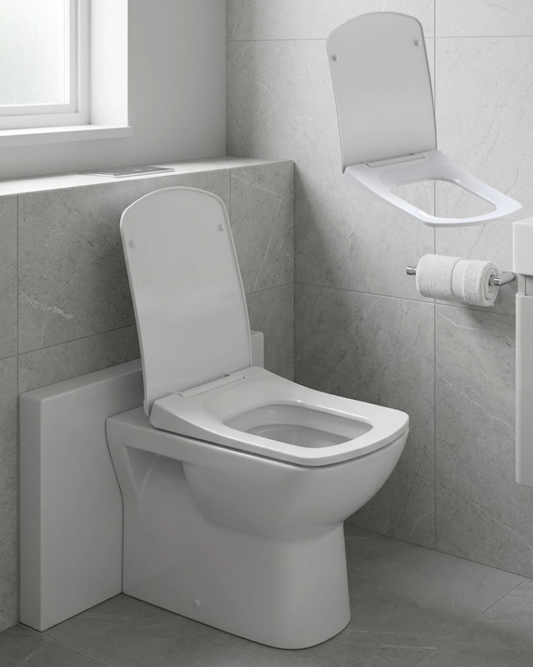 Kare Slim Klozet Kapağı Sessiz Kapanma Dayanıklı Tasarım