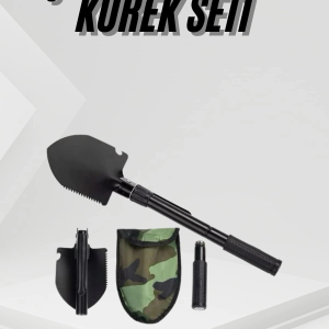 Katlanır Portatif Kazma Kürek Seti Portatif Çelik Taşıma Çantalı Pusulalı