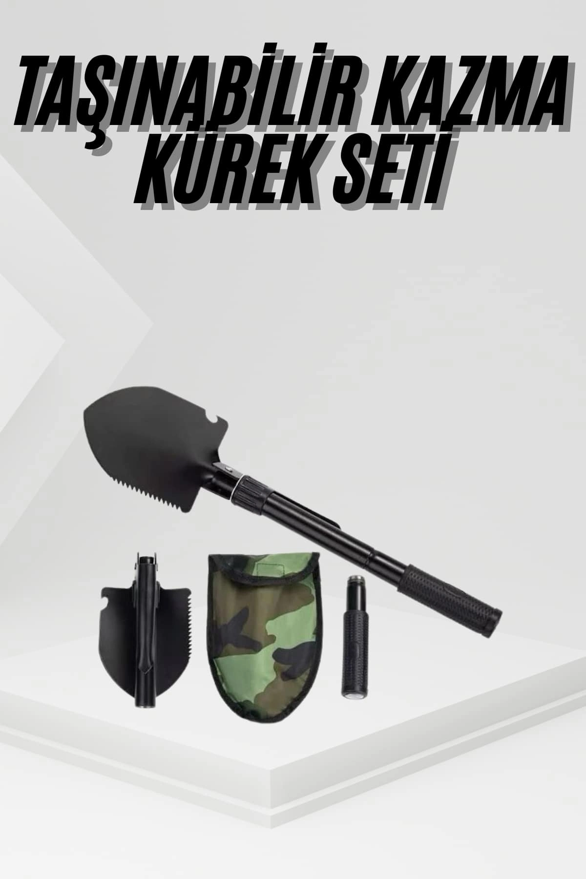 Katlanır Portatif Kazma Kürek Seti Portatif Çelik Taşıma Çantalı Pusulalı