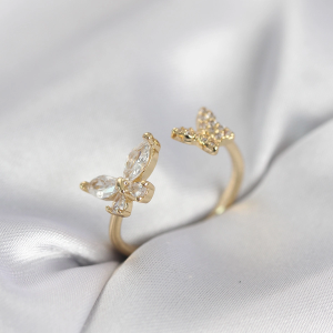 Kelebek Model Zirkon Taşlı Gold Renk Kadın Yüzük