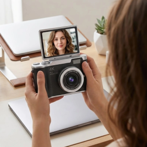Kompakt 4K Dijital Kamera 48 MP Sensör 8X Zoom Flip Ekran Vlog ve Selfie Uyumlu