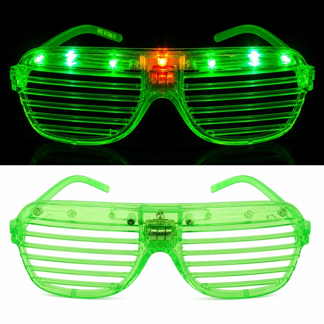 LED Işıklı Panjur Parti Gözlüğü Yeşil Renk Shutter Gözlük 1 LED Işıklı Panjur Parti Gözlüğü Yeşil Renk Shutter Gözlük