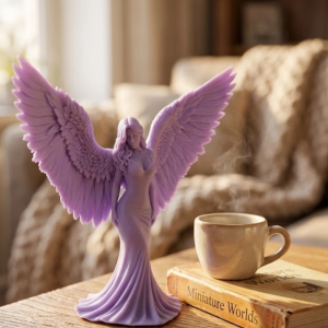 Lila Melek Biblo 3D Dekoratif Angel Figür Ev Aksesuarı