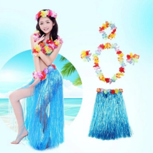Luau Aloha Hawaii Partisi  Etek Taç ve Bileklik Seti Mavi