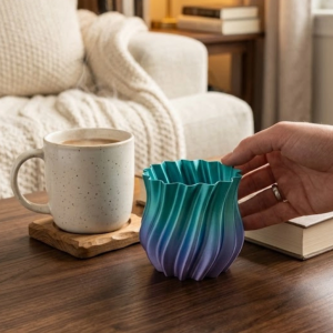 Mavi Degrade Kıvrımlı 3D Vazo Minimal Modern Ev Dekoru