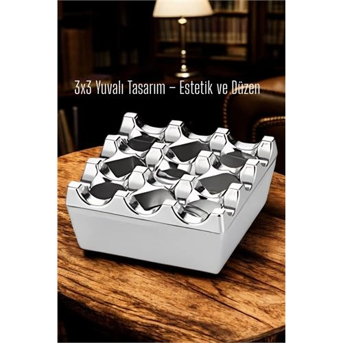 Metal Döküm Küllük – 3x3 Yuvalı, Krom , Modern ve Ağırlıklı Tasarım 7722218