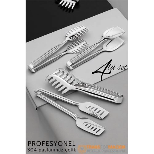 Mutfak Maşa Seti - Makarna Pasta Salata Çok Amaçlı Maşa 4 lü SET 304 Paslanmaz Çelik 721847