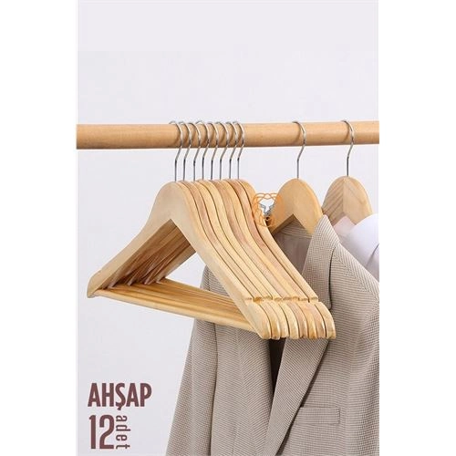 Natural Ahşap Elbise Askısı 12 ADET Montague Design 719133