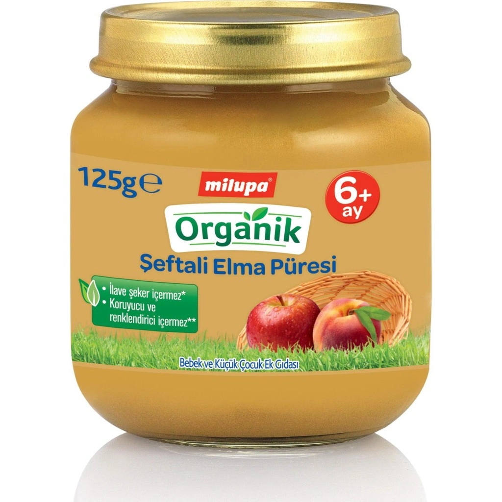 Organik Şeftali Elma Püreli Kavanoz Maması 125 Gr