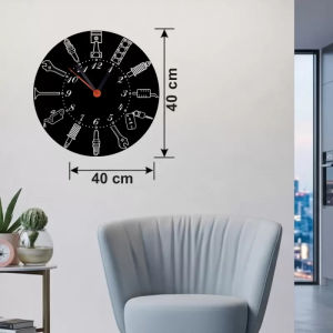 Otomobil Parçaları Tasarım Ahşap Duvar Saati - 40x40 cm Mekanik Saat