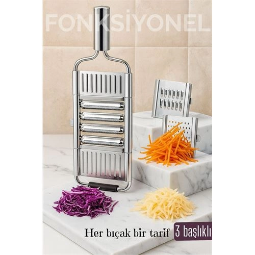 Paslanmaz Çelik Sebze Rendesi – Değiştirilebilir 3 Bıçaklı, Çok Fonksiyonlu, Hızlı ve Pratik  722270