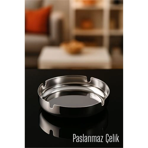 Paslanmaz Yuvarlak Küllük - Metal Kül Tablası - Masaüstü Küllük 722215