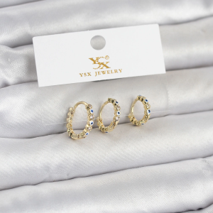 Pirinç Gold Renk Nazarlı Model 3'lü Kadın Küpe