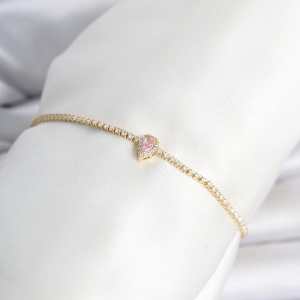 Pirinç Gold Renk Pembe Damla Model Su Yolu Kadın Bileklik