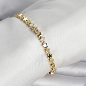 Pirinç Gold Renk Zirkon Taşlı Yıldız Model Kadın Bileklik