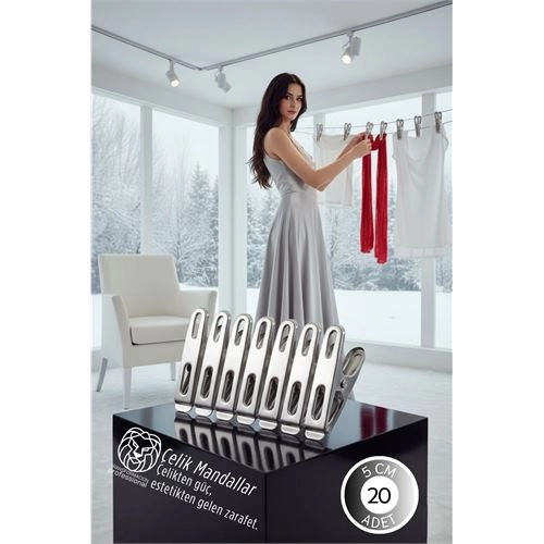 Premium Çelik Mandal Seti - 20'lü Elite Seri, Endüstriyel Mukavemetli Çamaşır Mandalı 722779