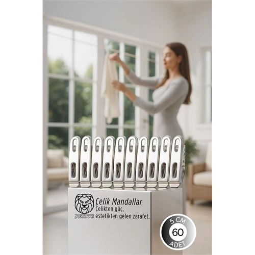 Premium Çelik Mandal Seti - 60'lı Elite Seri, Endüstriyel Mukavemetli Çamaşır Mandalı 722780