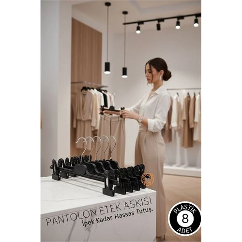 Premium Siyah Pantolon ve Etek Askısı - 8’li Set | Ayarlanabilir Metal Kıskaçlı Lüks Seri 718931