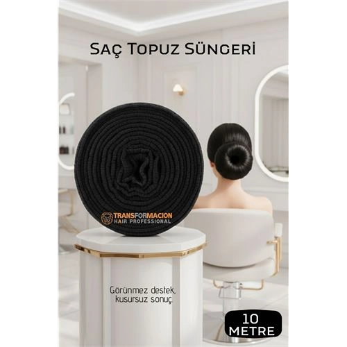 Profesyonel 10 Metre Kesilebilir Saç Topuz Süngeri - Kuaför Tipi Esnek Form Verici SİYAH