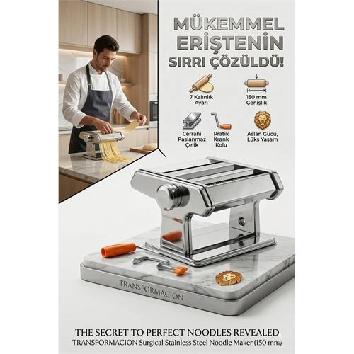 Profesyonel Erişte ve Makarna Makinesi - 7 Ayarlı Çelik Hamur Açma Spagetti Makinası  723137