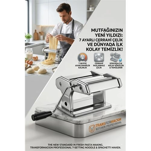 Profesyonel Sökülebilir Kolay Temizlenen Erişte ve Makarna Makinesi - 7 Ayarlı Hamur Açma Spagetti Makinası  723138