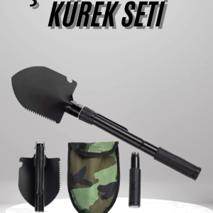 Pusulalı Katlanabilen Portatif Çantalı Mini Kazma Kürek Seti