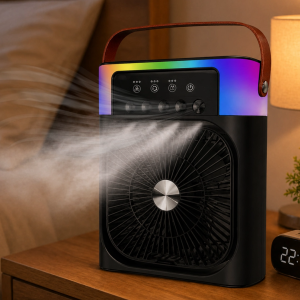 RGB Işıklı Buharlı Masaüstü Fan Sessiz Çalışan USB Şarjlı Taşınabilir Fan