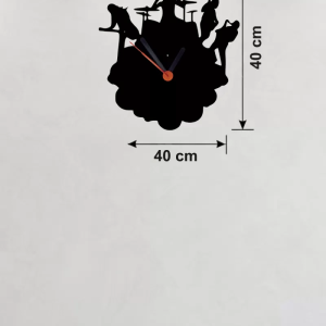 Rock Band ve Müzik Temalı Ahşap Duvar Saati - 40x40 cm Lazer Kesim