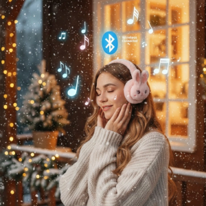 Şarjlı Kablosuz Tavşan Tasarımlı Bluetooth Kulaklık TF Kart Girişli