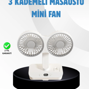 Sessiz Çalışan USB Şarjlı Çift Kafalı Masaüstü Fan – Ev ve Ofis İçin