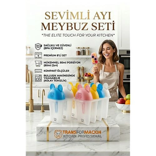 Sevimli Ayıcık Figürlü 8'li Dondurma Meybuz Kalıbı Seti - Sağlıklı Ev Yapımı Lezzetler 723093