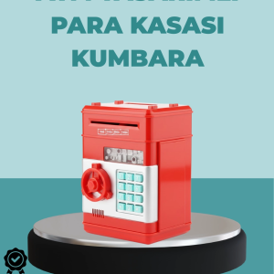 Şifreli Kırmızı ATM Tasarımlı Çelik Kasa Görünümlü Kumbara
