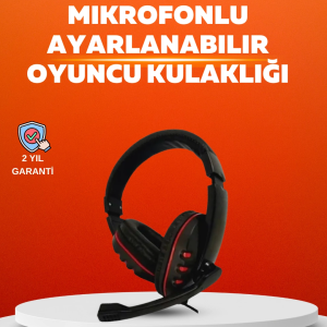 Stereo KırmızıKulaklığı Yumuşak Pedli Mikrofonlu
