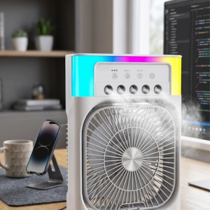 Su Püskürtmeli Mini Klima Fan USB Şarjlı Masaüstü Soğutucu RGB Işıklı