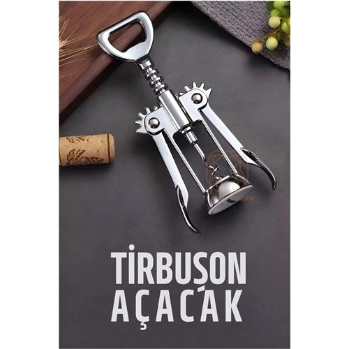 Tirbuşon Basınçlı Pratik Tirbuşon Şarap ve Şişe Açacağı Kolay Kullanım Çelik 721046