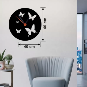 Uçuşan Kelebekler Tasarım Ahşap Duvar Saati - 40x40 cm Dekoratif