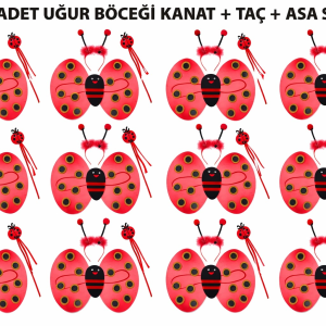 Uğur Böceği Kostüm Seti - Kanat Taç Asa 3 Parça 12 Adet