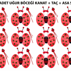Uğur Böceği Kostüm Seti - Kanat Taç Asa 3 Parça 12 Adet