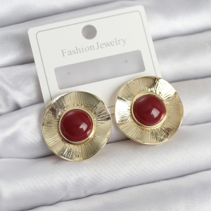 Vintage Model Bordo Gold Renk Pirinç Kadın Küpe