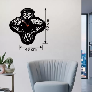 Vosvos ve Retro Araba Temalı Ahşap Duvar Saati - 40x40 cm Lazer Kesim