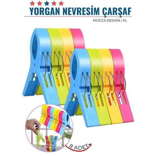 XL Yorgan Nevresim Çarşaf Mandalı 8 ADET Mucca Design 	 718221