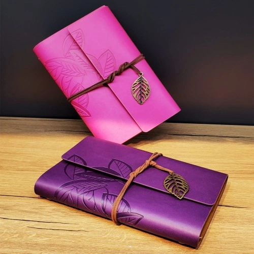 Yaprak Desenli Çizgisiz Deri Defter