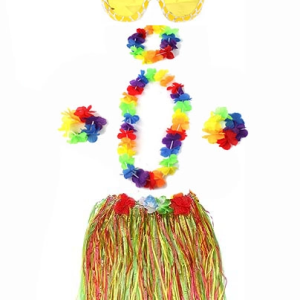 Yetişkin ve Çocuk Uyumlu Luau Aloha Hawaii Rengarenk 40 cm Etek Ananas Şekilli Gözlük Hawaii Kolye Renkli Taç ve 2 Adet Bileklik Seti