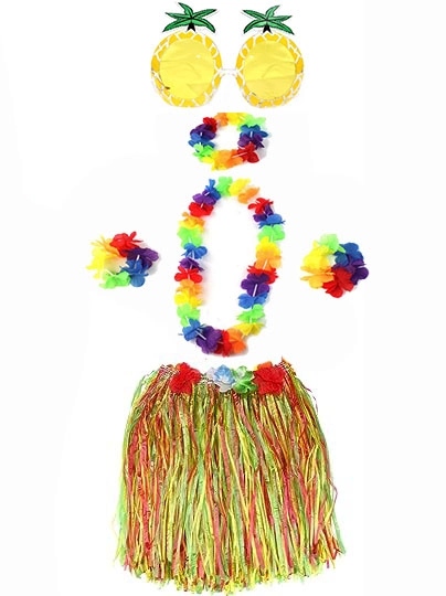 Yetişkin ve Çocuk Uyumlu Luau Aloha Hawaii Rengarenk 40 cm Etek Ananas Şekilli Gözlük Hawaii Kolye Renkli Taç ve 2 Adet Bileklik Seti 1 Yetişkin ve Çocuk Uyumlu Luau Aloha Hawaii Rengarenk 40 cm Etek Ananas Şekilli Gözlük Hawaii Kolye Renkli Taç ve 2 Adet Bileklik Seti