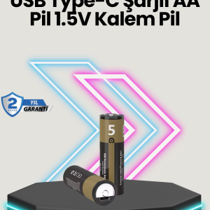 Yüksek Performanslı AA USB Şarjlı Lityum Pil | 1.5V Sabit Güç | 2’li Paket