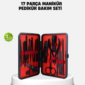 17 Parça Profesyonel Manikür Pedikür Seti Paslanmaz Çelik Siyah Kutu