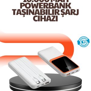 Taşınabilir 10000 mAh Powerbank – Dijital Göstergeli Type-C ve USB Çıkışlı