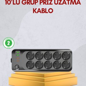 10 Prizli Uzatma Kablosu Termal Koruma USB Type-C Hızlı Şarj 2500W